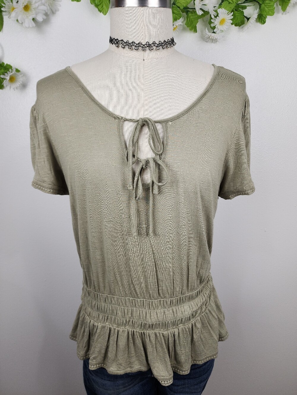 American Rag Green Shirt - Tie Front Peplum  Sz XL